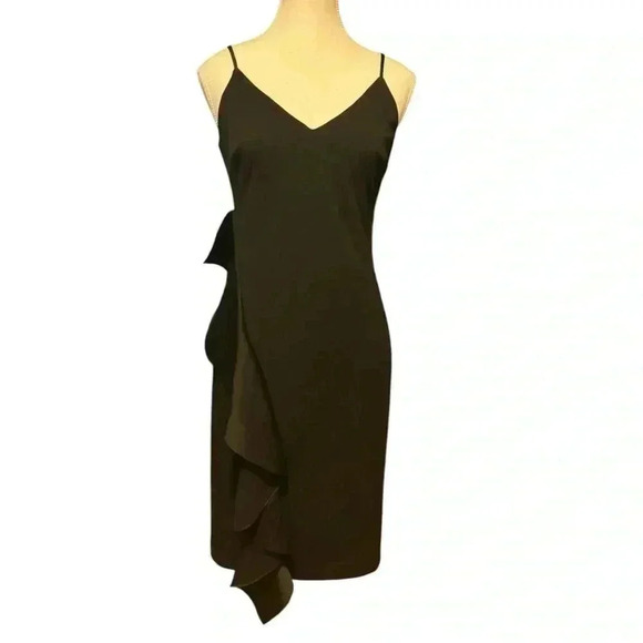 White House Black Market Black Ruffle Midi Dress Size 2 - Picture 3 of 13